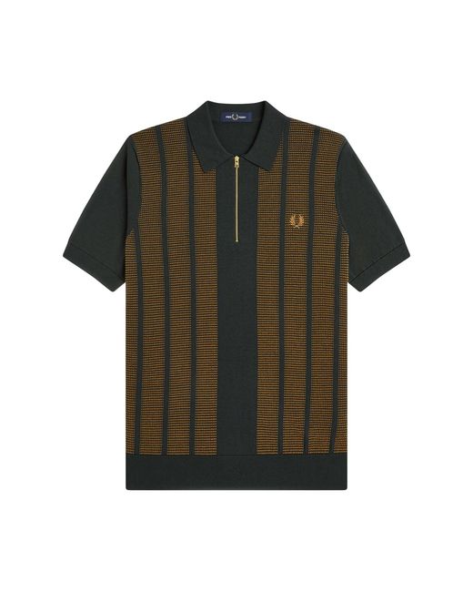 Fred Perry Green Textured Panel Knitted Zip Polo Multi for men