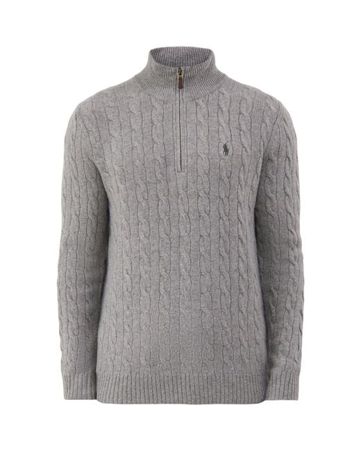 Polo Ralph Lauren Gray Wool & Cashmere Blend Cable Knit Quarter-Zip Jumper for men
