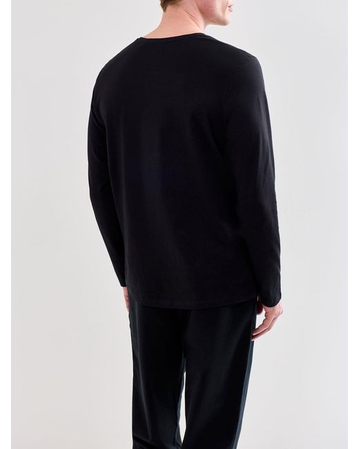 Boss Black Embroidered Logo Long Sleeve Stretch T Shirt for men