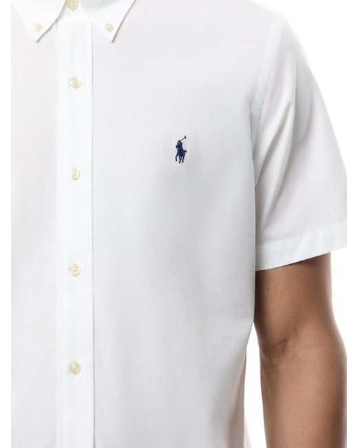 Polo Ralph Lauren White Stretch Poplin Short Sleeves Shirt for men