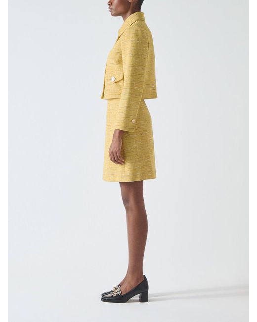 L.K.Bennett Yellow Varley Cotton Blend Tweed Jacket With Pocket Detail