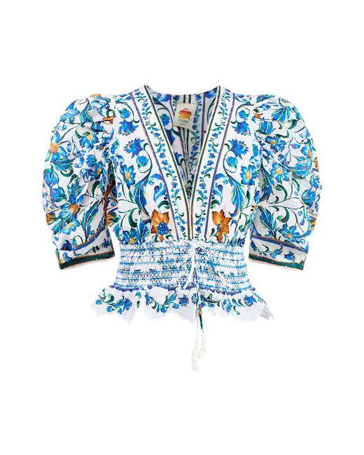 Farm Rio Blue Flora Tile Blouse