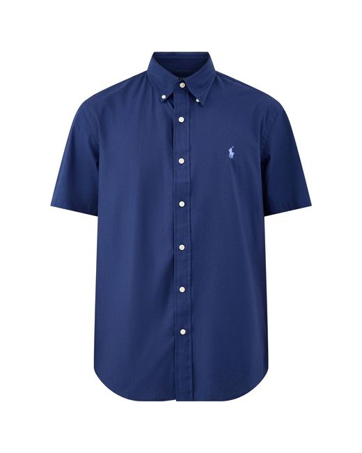 Polo Ralph Lauren Blue Custom Fit Poplin Stretch Short Sleeve Shirt for men