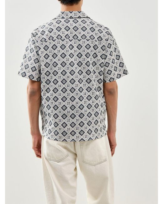 Wax London Gray Didcot Short Sleeve Tile Print Shirt Ecru for men