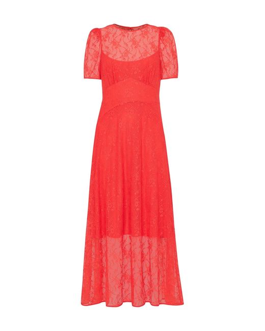 Whistles Red Fay Lace Midi Dress