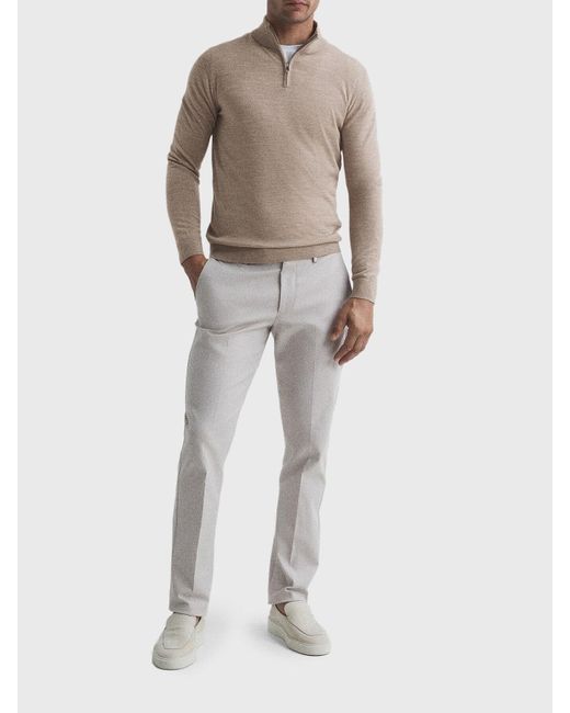 Reiss Natural Blackhall Merino Wool Zip Neck Jumper for men