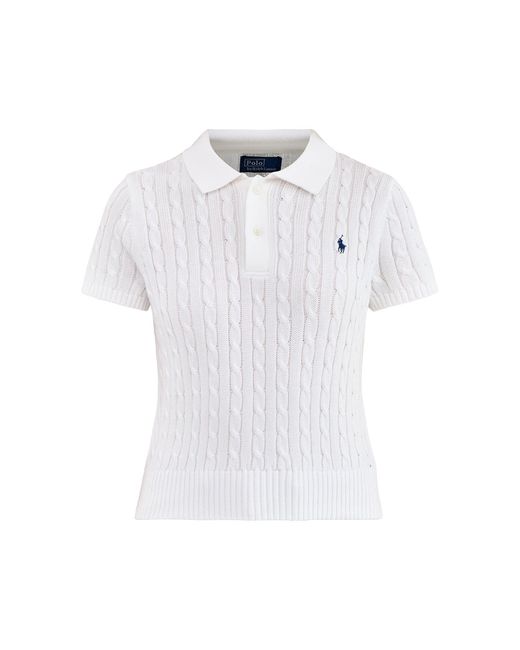 Polo Ralph Lauren White Cable Knit Short Sleeve Polo Pullover