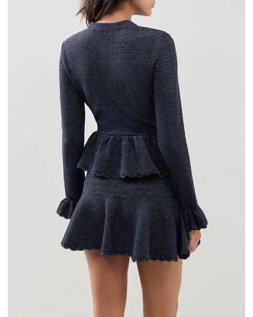 Self-Portrait Blue Textured Knit Mini Dress