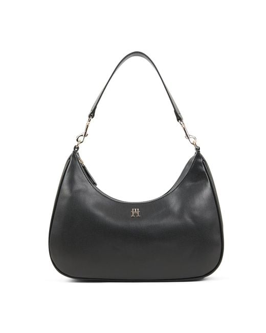 Tommy Hilfiger Black Refined Hobo Shoulder Bag
