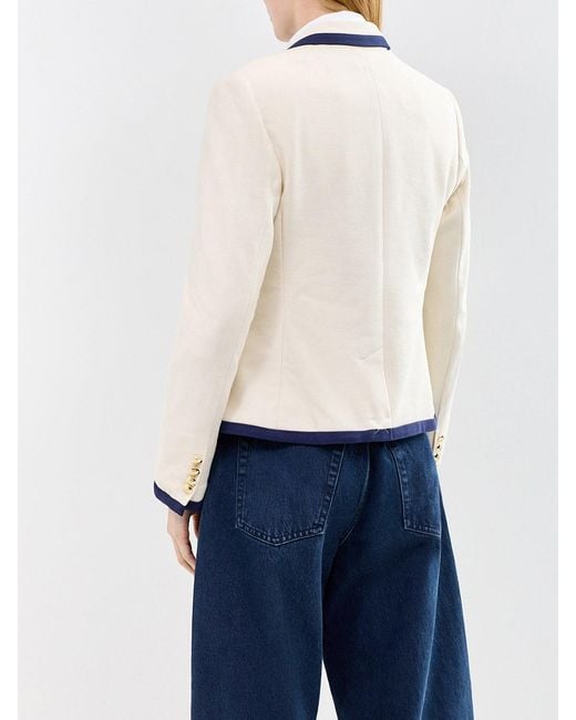 Ralph Lauren White Contrast Trim Knit Blazer Cream