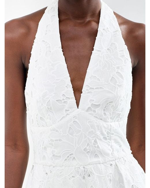 Club L London White Maribel Lace Plunge-Neck Midi Dress