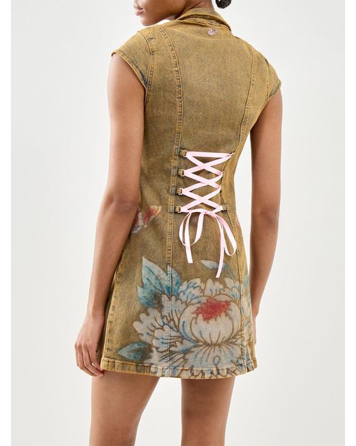 Ed Hardy Metallic Lotus Flower Seam Detail Tie Up Dress