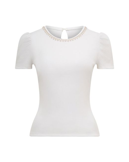 Forever New White Emilia Embellished Neck T-Shirt