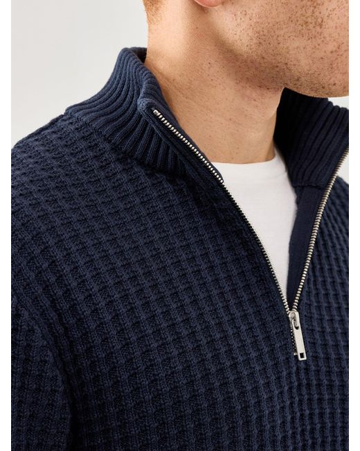 SELECTED Blue Knit Structure Half Zip for men