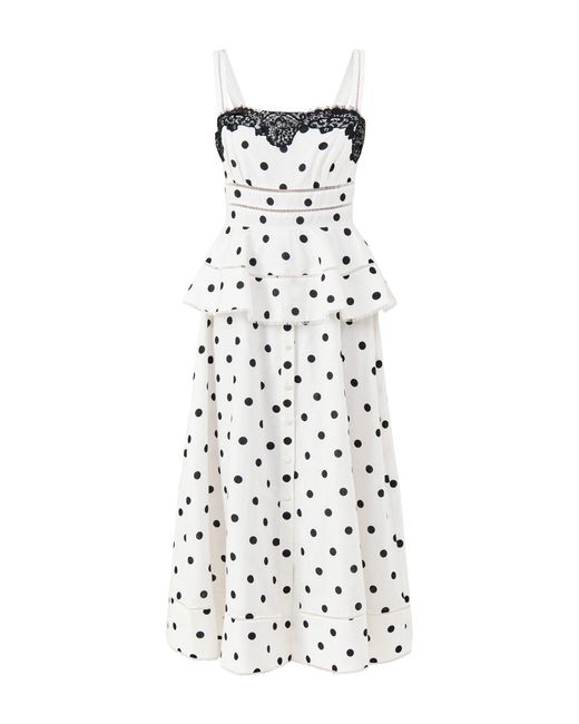 Self-Portrait White Polka Dot Midi Dress