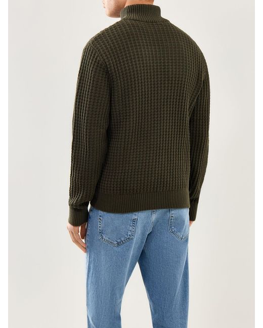 SELECTED Green Knit Structure Half Zip for men