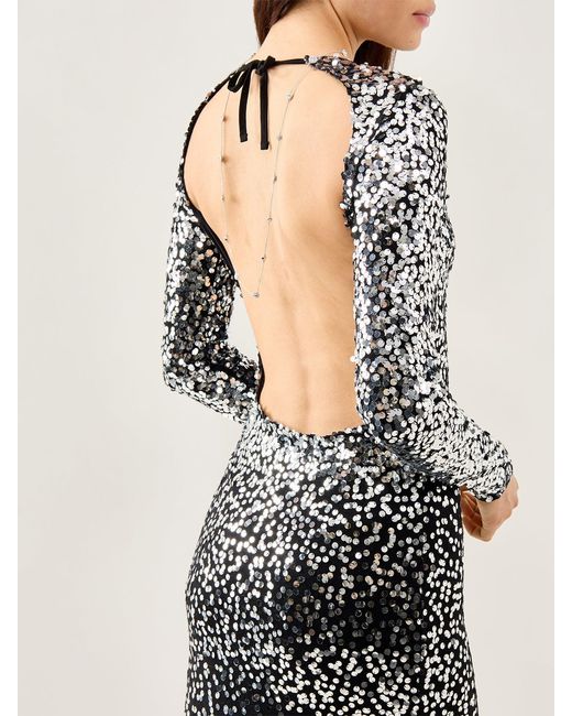 Rabanne Gray Sequin Ombre Long Sleeve Maxi Gown