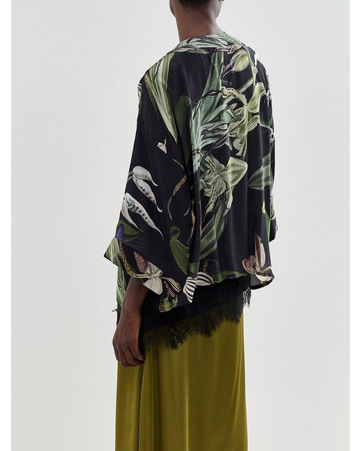 One Hundred Stars Black Orchid Crepe Modal-Blend Short Kimono