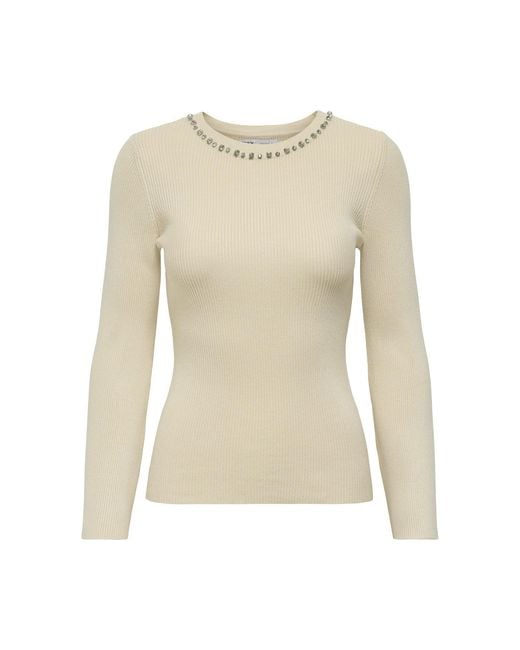 ONLY White Natascha Bling Crew Neck Jumper Cream