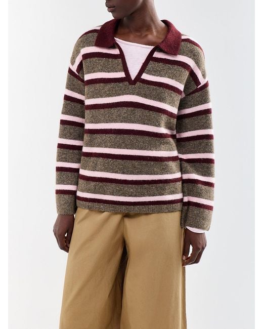 Nobody's Child Brown Open Collar Blend Knitted Polo Top, Wool