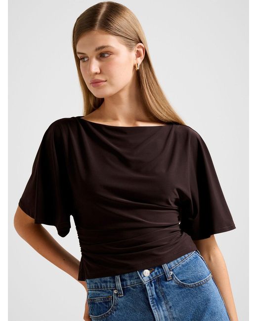 Forever New Black Paige Flutter Sleeves Tie Back Top