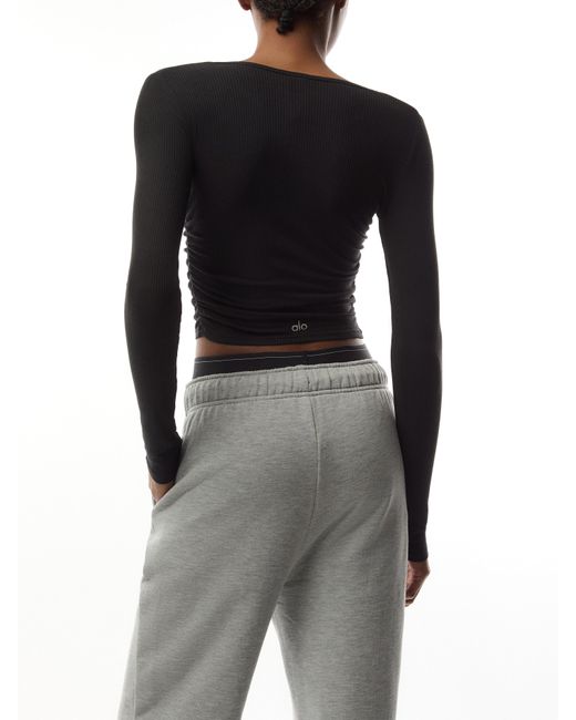 Alo Yoga Black Gather Long Sleeve Top
