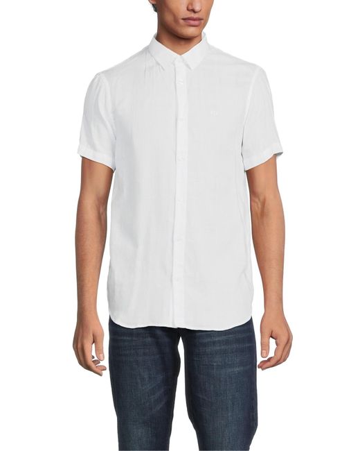 Armani Exchange White Men's Embroidered Texture Short Sleeve Shirt for men