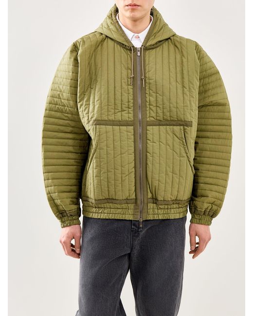 Needles Green Quilted Hooded Jacket for men