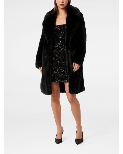 Forever New Black Women's Amina Faux Fur Coat