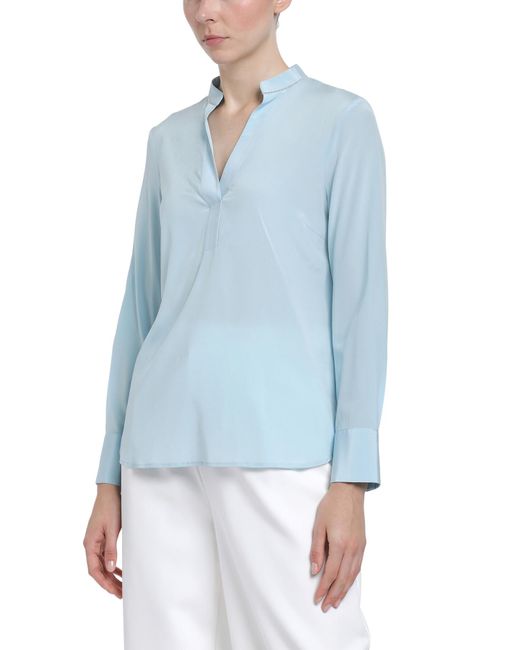Peserico Blue Women's Mandarin Collar Silk Shirt