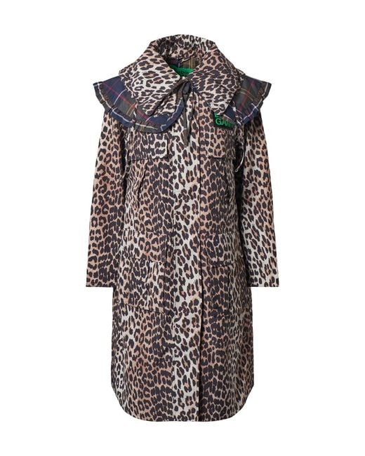 Barbour Gray X Ganni Leopard Waterproof Parka Jacket
