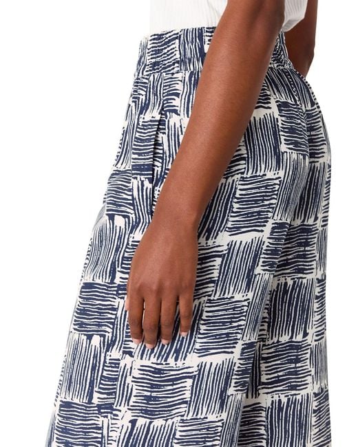 Whistles Blue Hatch Squares Cropped Trouser, Wood/Metal