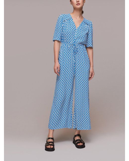 Whistles Blue Oversized-collar Relaxed Woven Jumpsuit