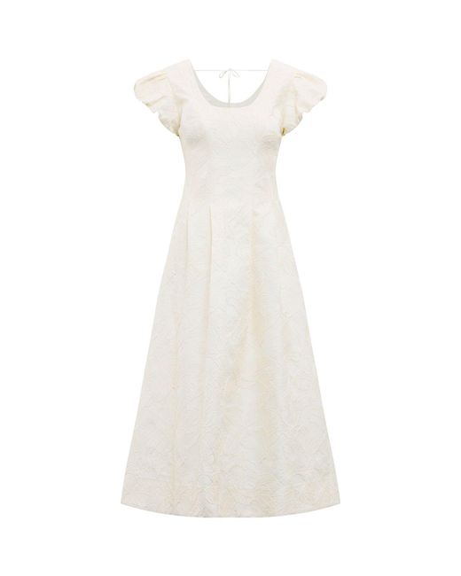 Forever New White Lily Jacquard Midi Dress