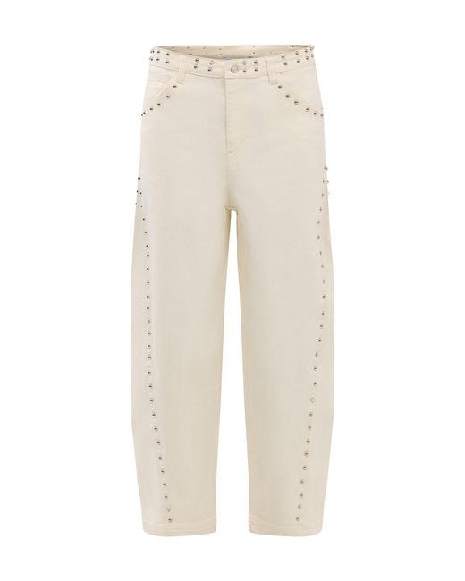Never Fully Dressed Natural Ecru Studded Barrel Jeans