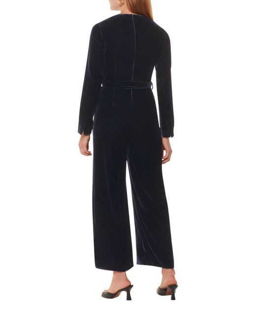 Whistles Blue Elora Wide-Leg Velvet Jumpsuit