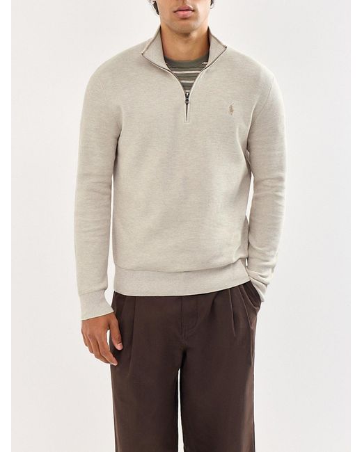 Polo Ralph Lauren White Texture Quarter Zip Jumper for men
