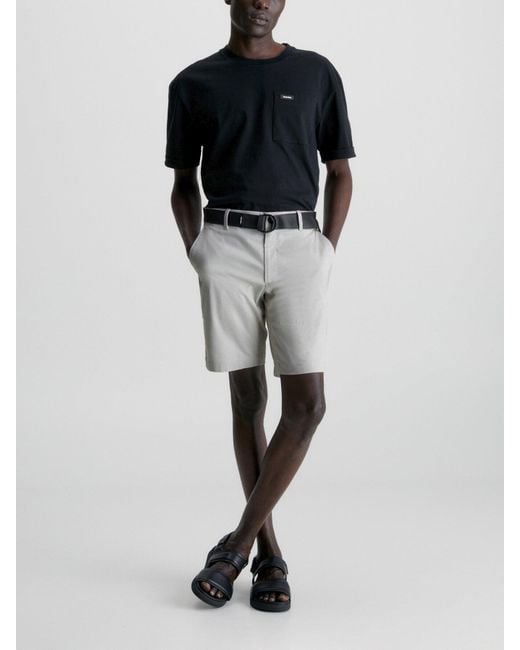 Calvin Klein White Slim Twill Belted Shorts for men