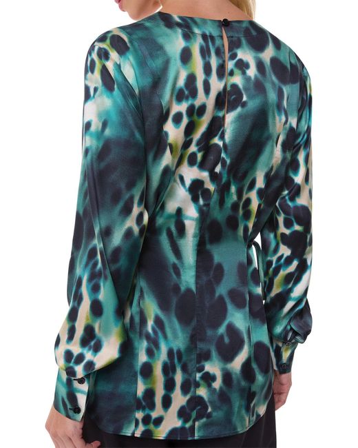Whistles Blue Women's Misty Leopard V Neck Blouse