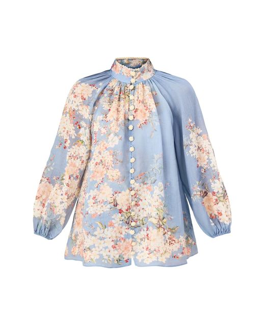 Zimmermann Blue Cascadian Billow Blouse