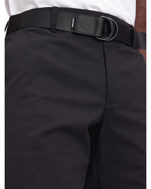 Calvin Klein Black Slim Twill Belted Shorts for men