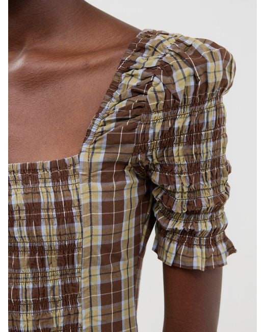 Damson Madder Brown Emmy Shirred Check Midi Dress