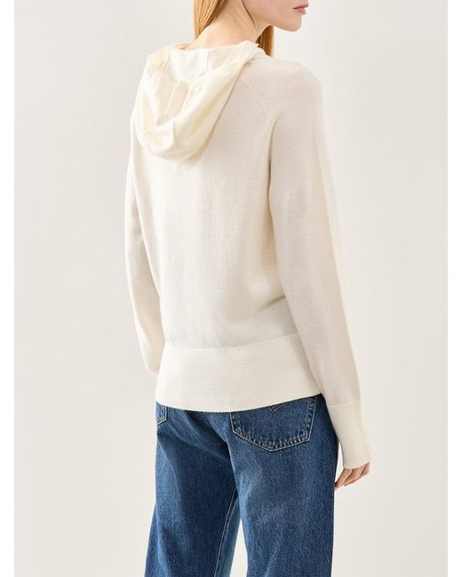 SELECTED White Thea Merino Knit Brushed Hoodie Cream