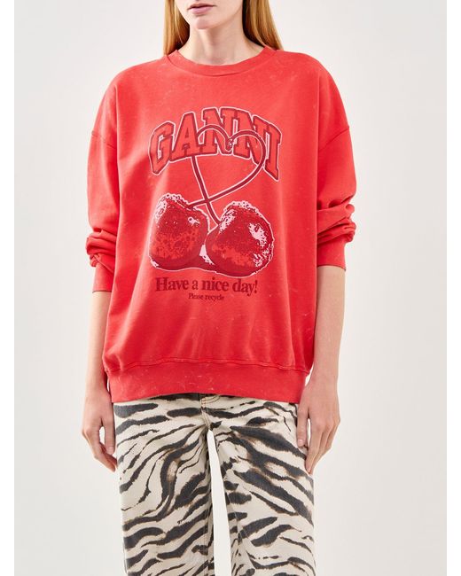 Ganni Red Isoli Cherry Wash Effect Sweatshirt