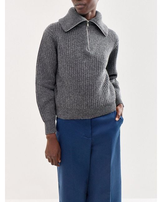 Weekend by Maxmara Gray Laser Zip Neck Jumper