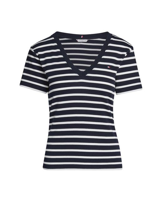 Tommy Hilfiger Black V-Neck Slim T-Shirt Stripe