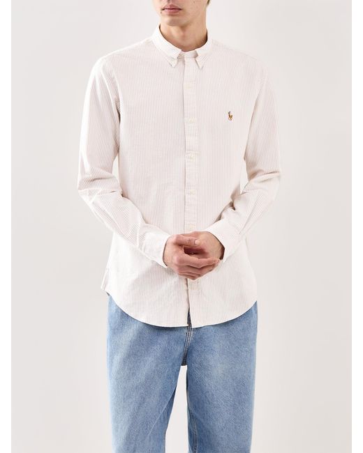 Polo Ralph Lauren White Slim Fit Stripe Oxford Shirt for men