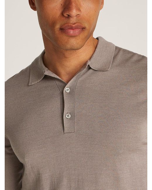 Calvin Klein Brown Italian Merino Long Sleeve Polo for men
