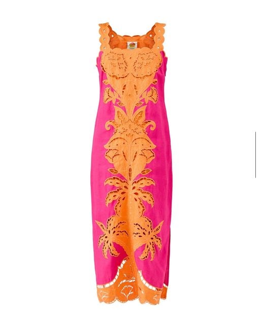 Farm Rio Pink Cutwork Sleeveless Midi Dress