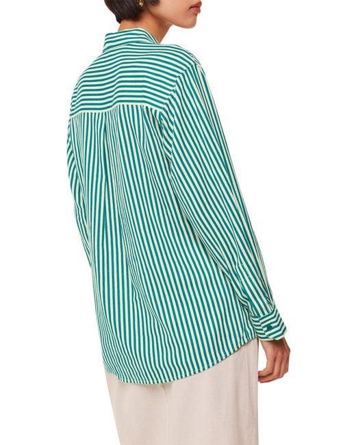 Whistles Green Women's Stripe Linen Blend Shirt